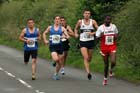 Eventual winner Tadele Geremew (Elswick Harriers) leads 158 Marc Fenwick, 197 Ross Floyd, 207 Karl Taylor and Mike Jeffries after about 5k during the Morpeth 10k Road Race